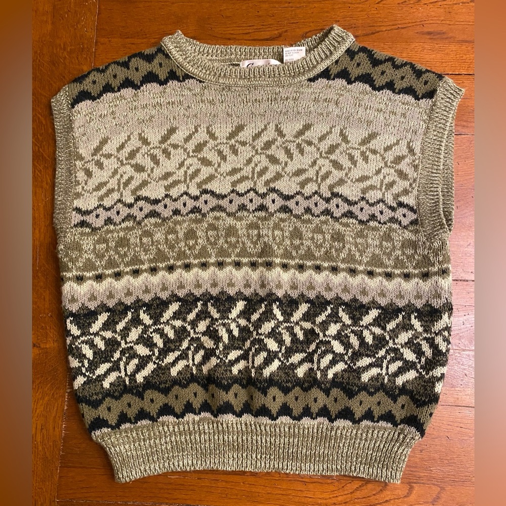 VTG Changes Fair Isle Pattern Crewneck multicolor Sweater Vest Taiwan M